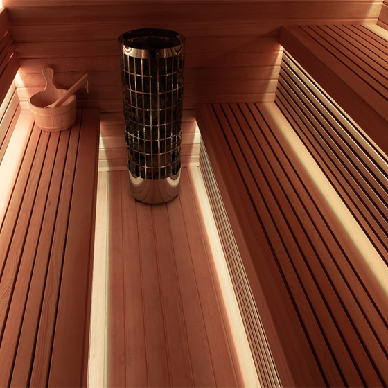 Сауна X1 Hemlock (225х225х238) каменная печь 9kW, дерево,LED подсветка,стены 105мм, изостекло