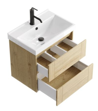 Подвесная тумба Aqwella Astrid 60 см AST0106DD дуб давос, с умывальником Фест 600. FST60SLWB01