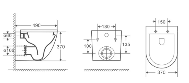 Унитаз подвесной Azario Grado 490х370х360 безободковый, микролифт, черный мат (AZ-0046N-MB)