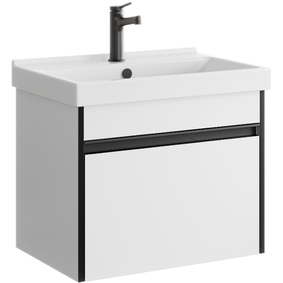Подвесная тумба Urban 60 см, белая, черная окантовка URB0106W,с умывальником Фест 600 FST60SLWB01