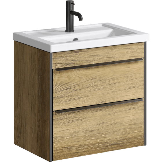 Подвесная тумба Fargo с раковиной Фостер, 60 см. с двумя ящиками, цвет дуб балтийский FRG0106DB