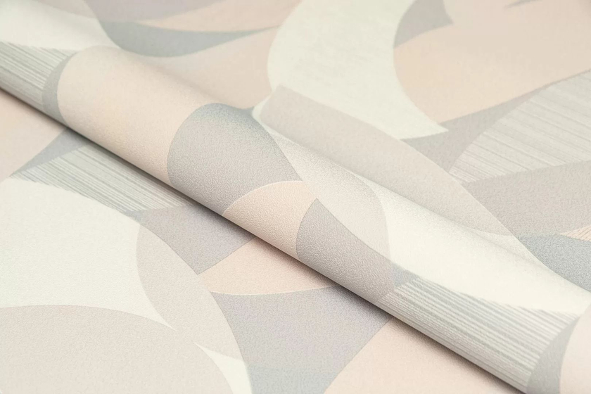 KM8505 Обои виниловые на флизелиновой основе Шафран мотив, бежевый серый, листья Kerama Marazzi