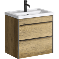 Подвесная тумба Fargo с раковиной Фостер, 60 см. с двумя ящиками, цвет дуб балтийский FRG0106DB