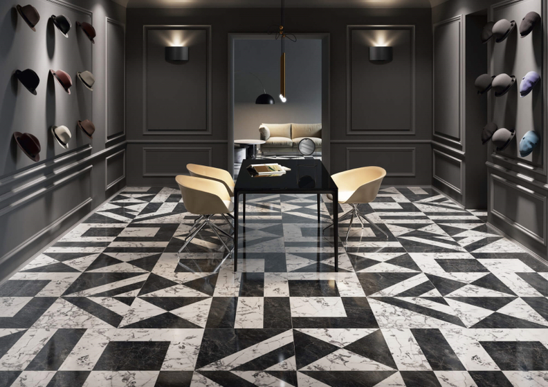 SG013302R  Бьянко Неро белый черный обрезной лаппатированный Kerama Marazzi 119.5x119.5