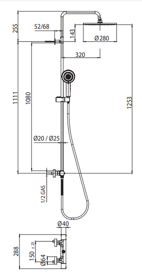 Душевая стойка BOSSINI COSMO L10103.030 с термостатом, верхний душ, хром (030)