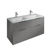 Тумба с 2ой стеклянной раковиной Burgbad Eqio, 122 см, Серый глянец, 4 ящика, (SEYY122) Без ручек