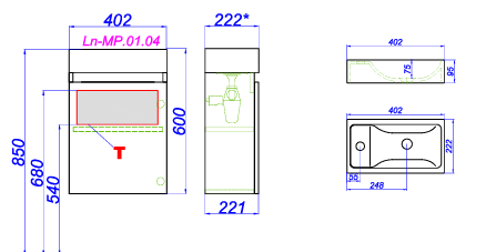 Тумба Леон 40 см, подвесная Ln-MP.01.04/W с раковиной Unam 220 T1.04.04D
