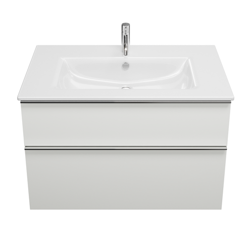 Тумба с керамической раковиной Burgbad Eqio Slim, 92 см, Белый глянец F2009, (SHBT092), Ручки черные