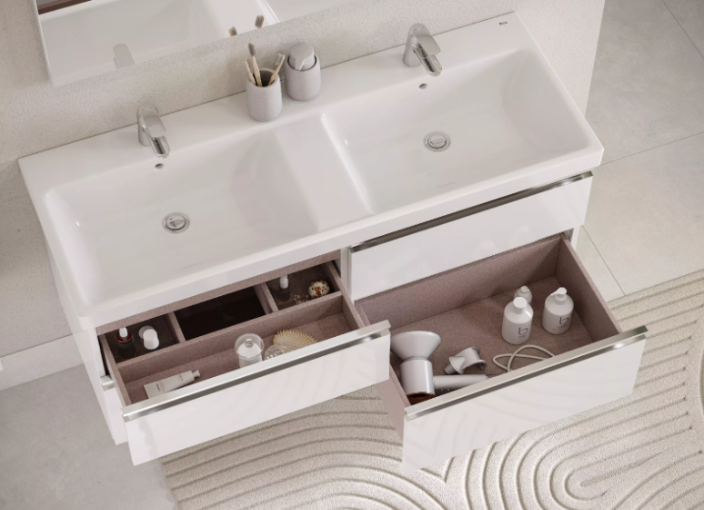 Тумба с двойной раковиной Roca The Gap 120,5х46 см,белый глянец (ZRU9307637+A3270YS000)