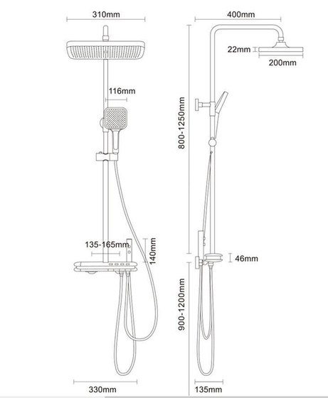Душевая стойка GG95010 термостат, Gun Grey