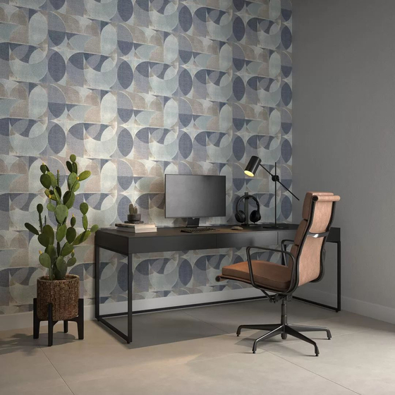 KM8511 Обои виниловые на флизелиновой основе Шафран мотив, синий круги Kerama Marazzi