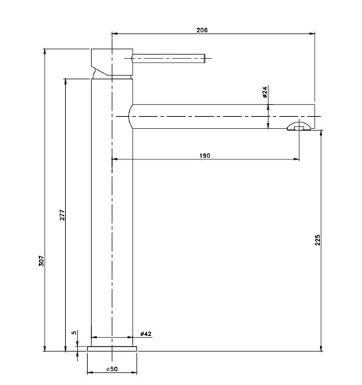 B1309 Смеситель для раковины, высокий, черный