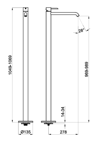 100208374 Noken Round Cмеситель для раковины напольный, хром