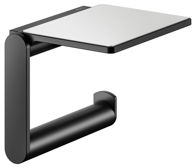 14973 370000 Keuco Plan Black Selection Держатель для туалетной бумаги с полочкой, черный матовый