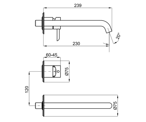100283348 Noken Round Inox Наружная часть встроенного смесителя для раковины, полированная нержавеющая сталь