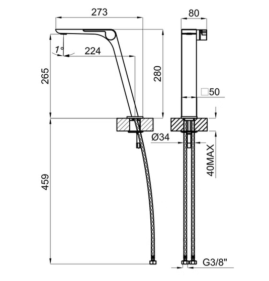 100272288 Noken Oxo Смеситель для раковины высокий, 280 мм, матовый титан