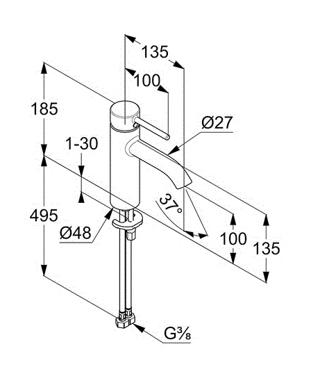 Смеситель для раковины Kludi Bozz Black, черный матовый, 382823976