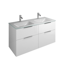 Тумба с 2ой стеклянной раковиной Burgbad Eqio, 122 см, Белый глянец, 4 ящика, (SEYY122) Без ручек