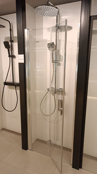 Душевая дверь AC-218 (805 мм), профиль хром, стекло прозрачное, ручка Siena