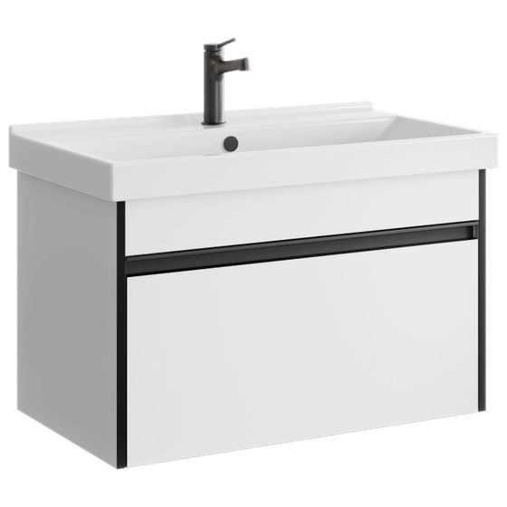 Подвесная тумба Urban 80 см, белая, черная окантовка URB0108W, с умывальником Фест 800 FST80SLWB01
