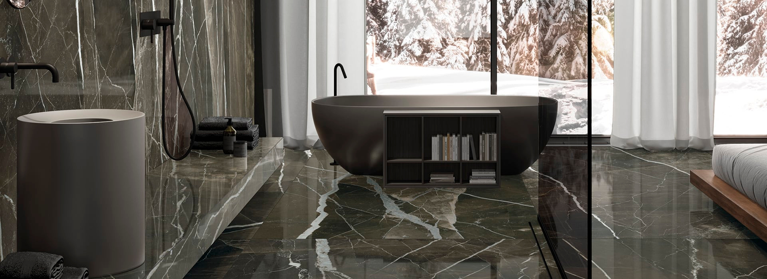 Calacatta Black Luc. 6 mm керамогранит Maxfine 150х300