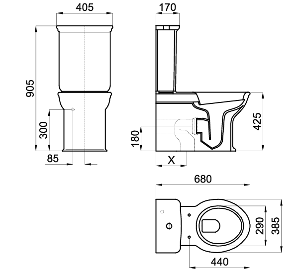 Унитаз Noken Antic 100232042 напольный, бачок хром/белый 100232022, крышка белый/хром 100233988
