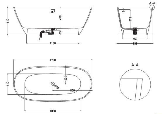 Ванна Lofo 170х80 Solid Surface UM12122, матовая