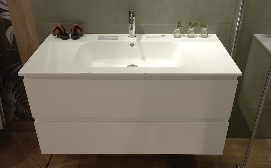 Тумба с раковиной Novello Monoblocks 100 см, белый матовый, керамическая раковина, A1B5