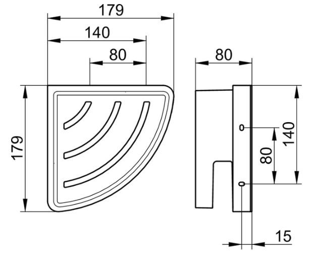 12757 010000 Keuco Moll Угловая корзинка для душа из 2-х частей, хром/белый 179*179мм