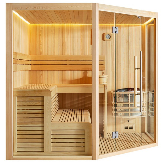 Сауна 1806 Pine Wood (220х220х210) каменная печь 9kW, дерево,LED подсветка,стекло 8мм