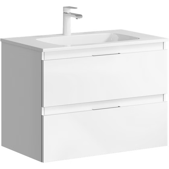 Подвесная тумба с двумя ящиками 75x56x46 Accent, цвет белый, раковина Malaga 75 ACC0175W