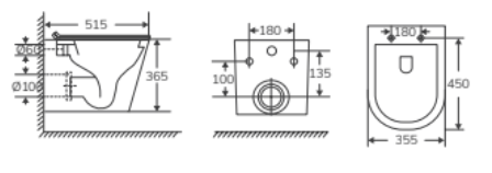 Унитаз подвесной Aquore Turin (515х355х365) белый, торнадо смыв 10314