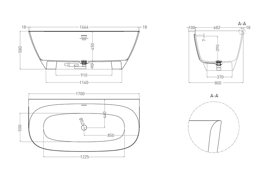 Ванна пристенная Salini Sofia Wal, Solix, 1700x800x580 мм, белая, 102522M