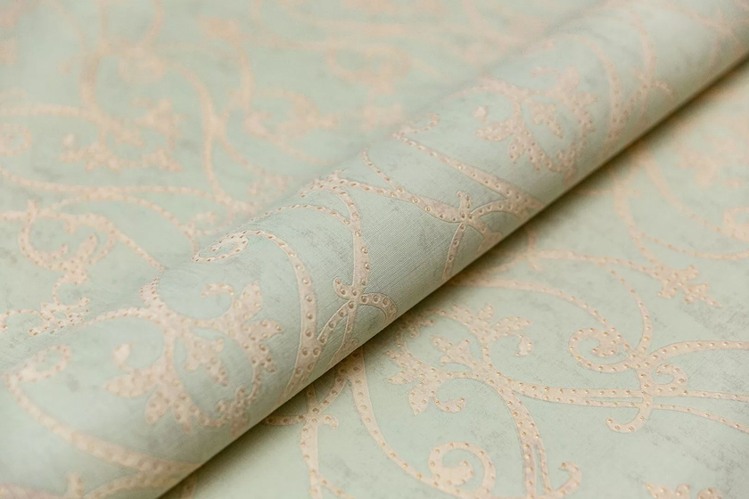 KM8105 Обои виниловые на флизелиновой основе Дамаск мотив, зелёный Kerama Marazzi