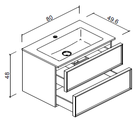 Тумба с раковиной Verona Quadro 80 см, V11 Орех, фрез F12, раковина Well Solid Cast белая матовая, донный клапан