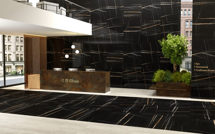Sahara Noir Extra Lucidato керамогранит 5,6 мм Laminam 120х300