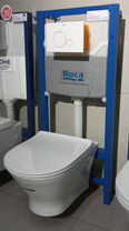 Комплект RocaLeon Инсталляция+панель смыва Luna, белый глянец+унитаз подвесной, безободковый с сиденьем ZRU9308196