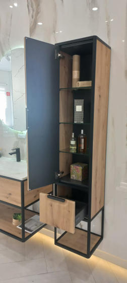 Комплект мебели Burgbad Vry, 93 см, Urban oak decor, (тумба с раковиной, пенал, крючок, полотенцедержатель)