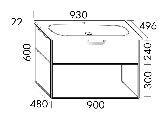 Тумба с керамической раковиной Burgbad Vry, 93 см, Белый матовый F6019, (SGUJ093) + полотенцедержатель HHAS001