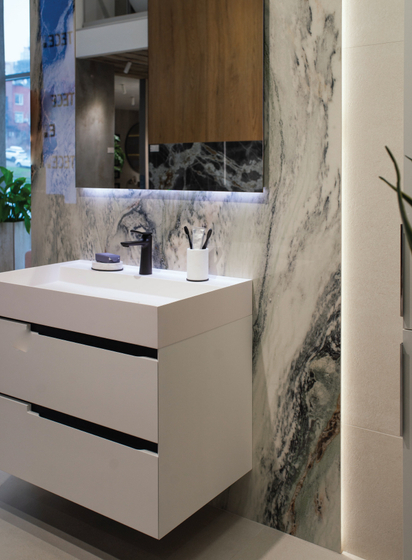 Тумба Oasis Profilo 856х660x515 мм, цвет Opaco Bianco, раковина Lightfeel