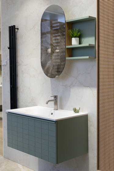 Комплект мебели Novello Bloom 80 см, тумба с раковиной, пенал, зеркало с боковой полкой, oliva opaco