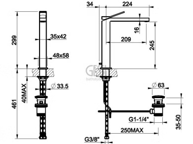 53004 030 Смеситель Rettangolo K высокий д/раковины, медь