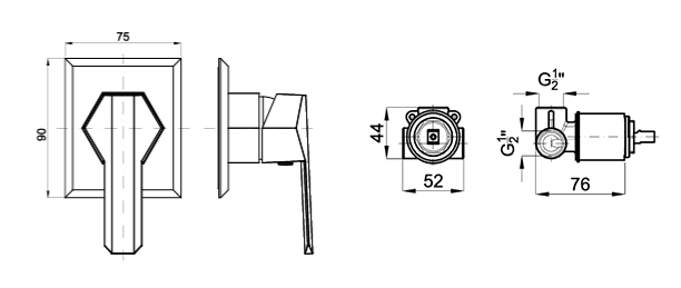 100156022 Noken Chelsea Наружняя часть встроенного смесителя для душа, хром + Project Line 100107937