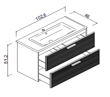 Тумба с керамической матовой раковиной Verona Dune 102,6 см, M25 Серый, фрезеровка F28, донный клапан
