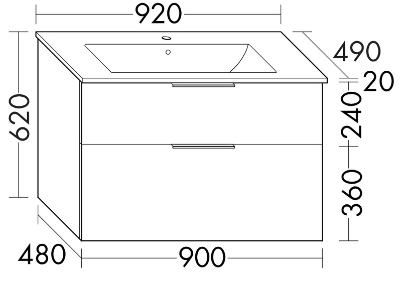 Тумба с керамической раковиной Burgbad Eqio Slim, 92 см, Белый глянец F2009, (SHBT092), Ручки черные