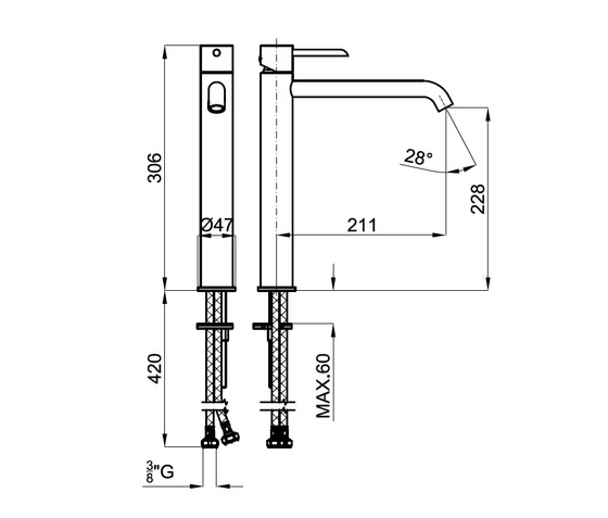 100208362 Noken Round смеситель для раковины, высокий 306 мм, хром