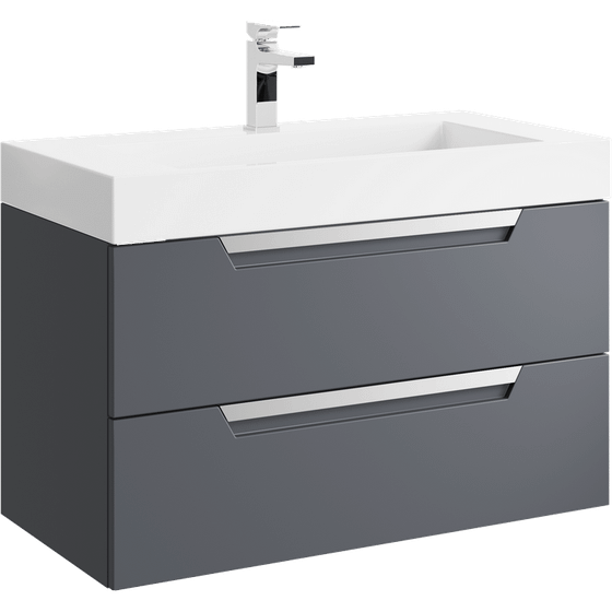 Тумба Cube подвесная 90 см, серый матовый, с раковиной Toledo, CUB0109GR