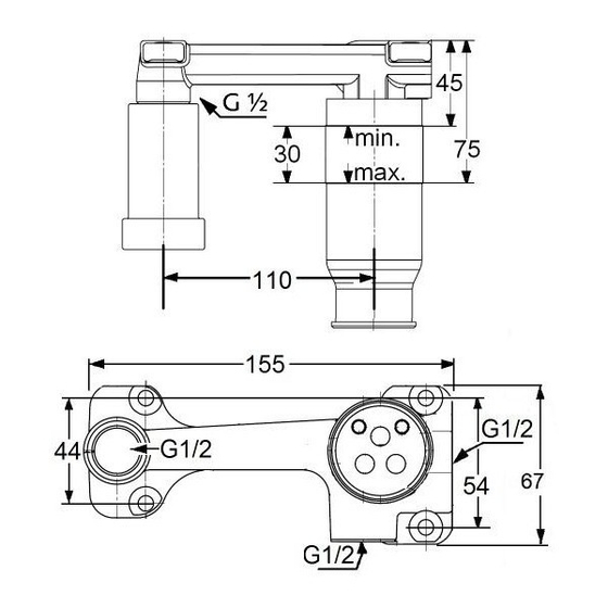 Смеситель для раковины Kludi Bozz, встраиваемый, черный матовый, 18 см, 382443976S + внутренняя часть 38243