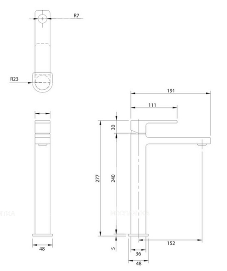 Смеситель для умывальника высокий OMNIRES BARETTI BA7812BL (черный матовый BLM)