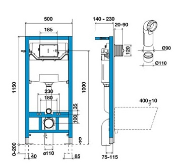 Комплект RocaLeon Инсталляция+панель смыва Luna, белый глянец+унитаз подвесной, безободковый с сиденьем ZRU9308196